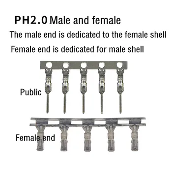 100GAB PH2.0 plastmasas apvalks gala PH termināls 2.0 mm piķis savienotājs savienotājs gofrētu vīriešu termināļa plug sieviešu shell