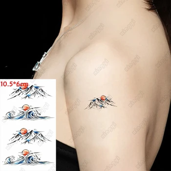 Karikatūra Ūdensnecaurlaidīgus Pagaidu Tetovējumu Uzlīmes Viļņi Saullēkta Kalnu Tetovējums Rokas Delnas Ūdens Nodošanu Viltus Tato Body Art Sievietes Vīrieši