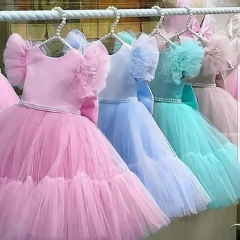 Bērni Ziedu Kleitas Meitenēm Elegants Kāzu Princese Kleita Ceremonija Puse Varavīksnes Tutu Bumbu Kleita 4-10 Gadu Bērnu Drēbes