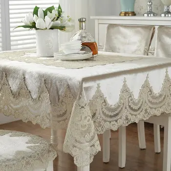 Eiropā luksusa izšūts galdauts, galda pusdienu galda segums mežģīņu galdautu Bieza zelta samta retro mājas audums krēsla pārsegs