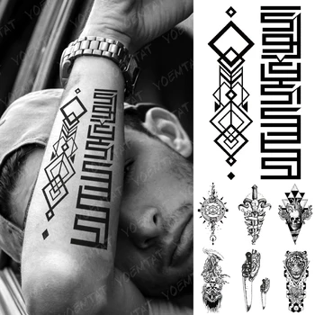 Ūdensnecaurlaidīgus Pagaidu Tetovējumu Uzlīmju, Melns Kvadrāts Totem Flash Tetovējumiem Tiger Stereo Totem Body Art Roku Viltus Tetovējums Sievietes Vīrieši